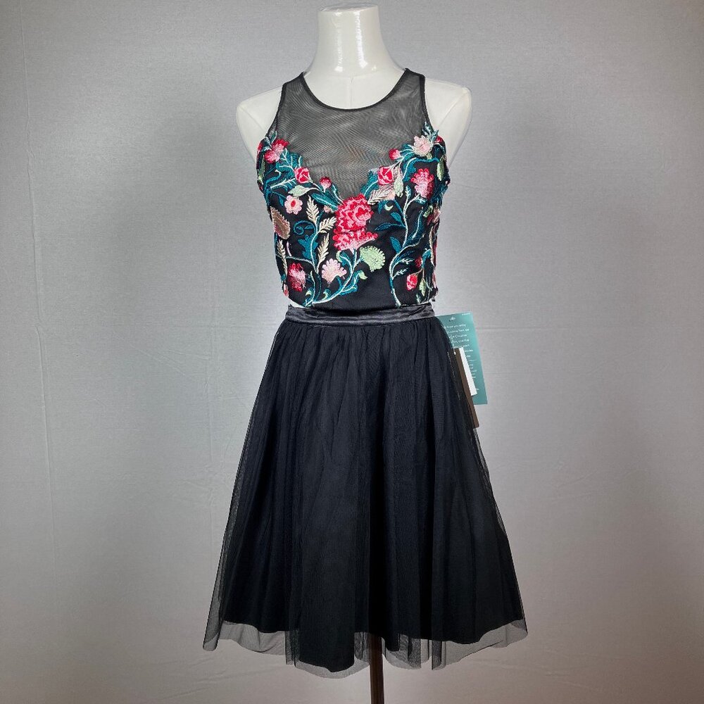 Black Floral Short Cocktail Party Homecoming Prom Dress 2 Pc SZ 11 Jr NWT $119